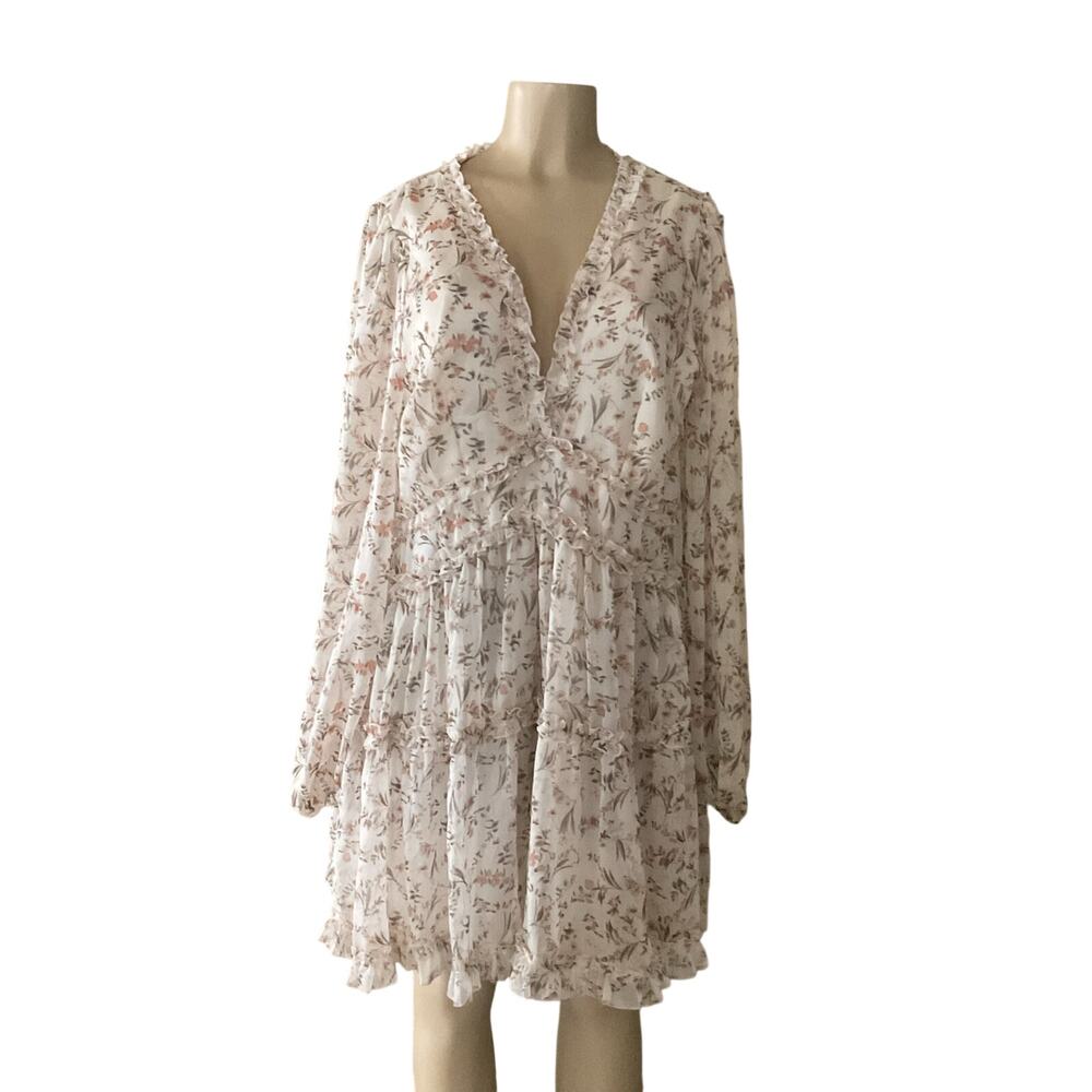 Fashion Nova Floral Ruffle Open Back Mini Dress Women’s 1XL Cottagecore Boho